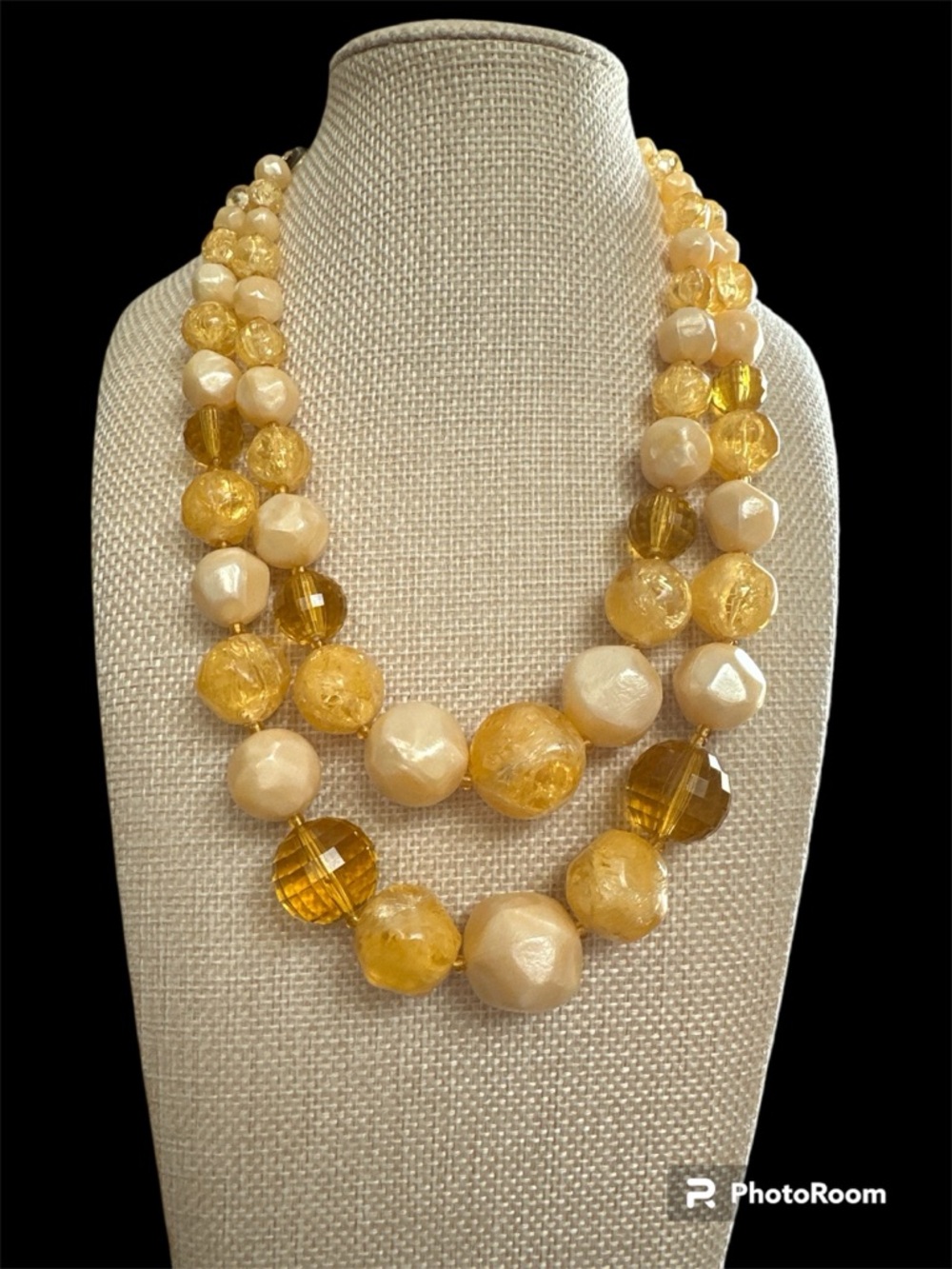 Elegant Double-Strand Yellow Beaded Necklace - Unbranded